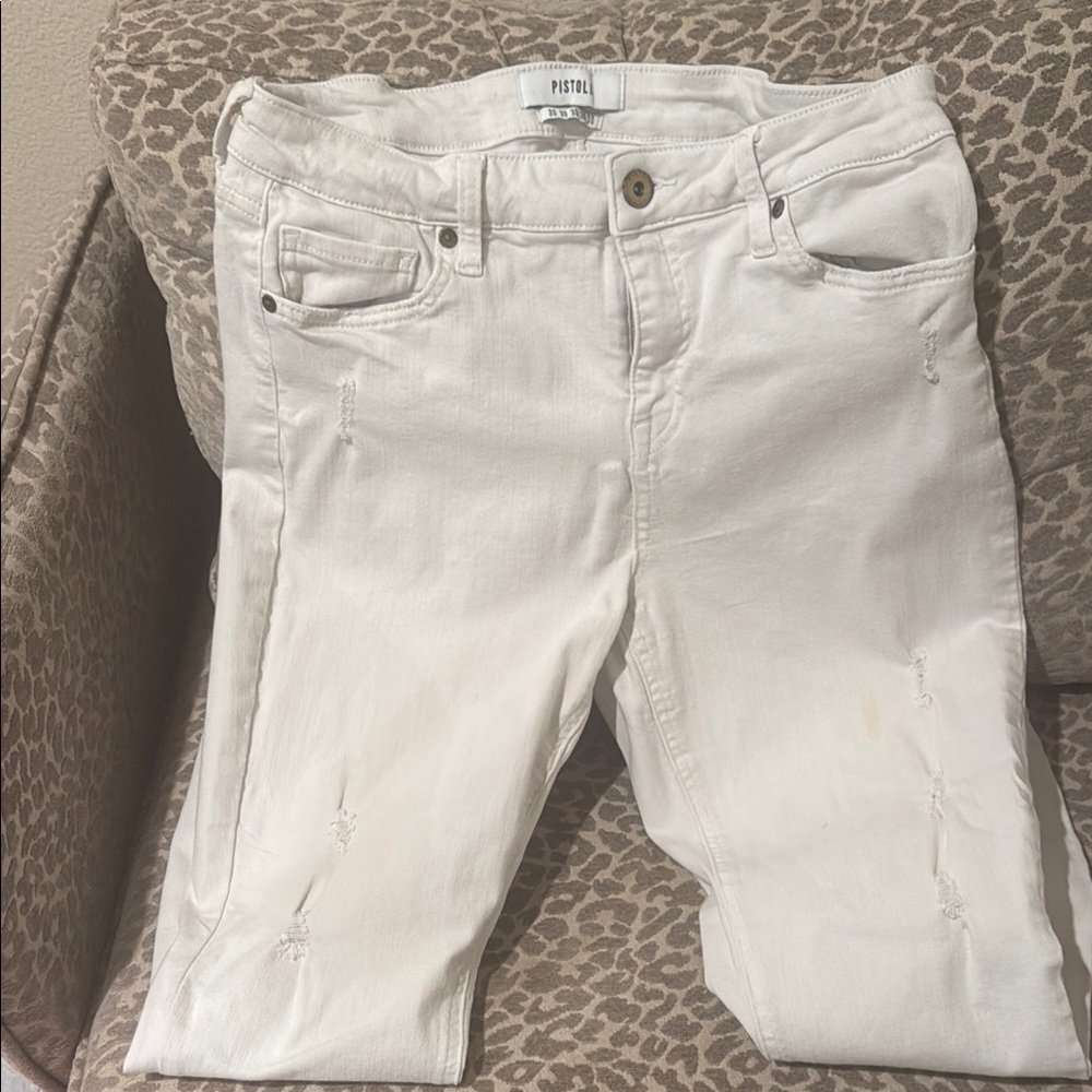 Pistola Women's Cream Distressed Skinny Jeans